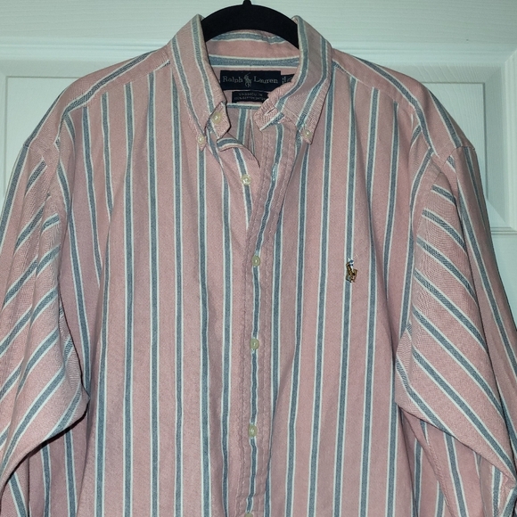 Polo by Ralph Lauren Men's Pink Blue Striped Button Down Shirt Yarmouth - Picture 2 of 8